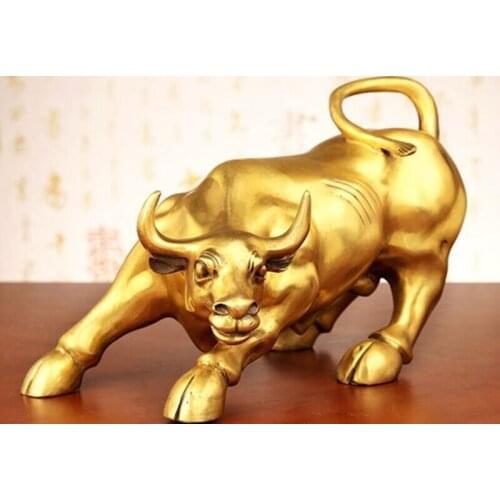 Garden Decoration Tibetan silver Pure BRASS Healing Medicine statue Signed Big Wall Street BRASS Fierce Bull OX Statue