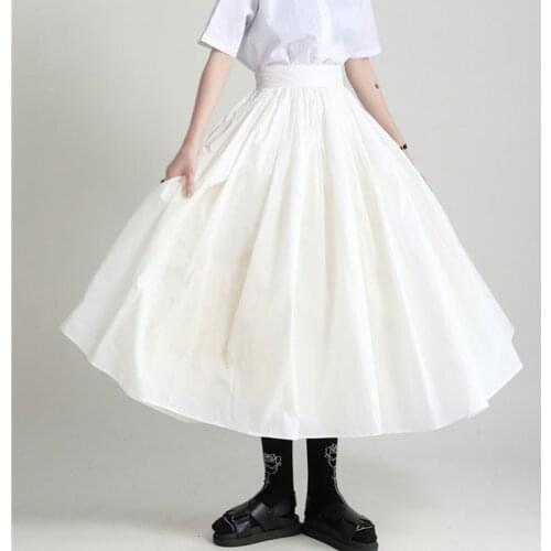 SeeBeautiful Pleated Stitcing Loose A-line Half-body Skirt High Waist Back Zipper Women Summer Autumn 2021 New Fashion G264