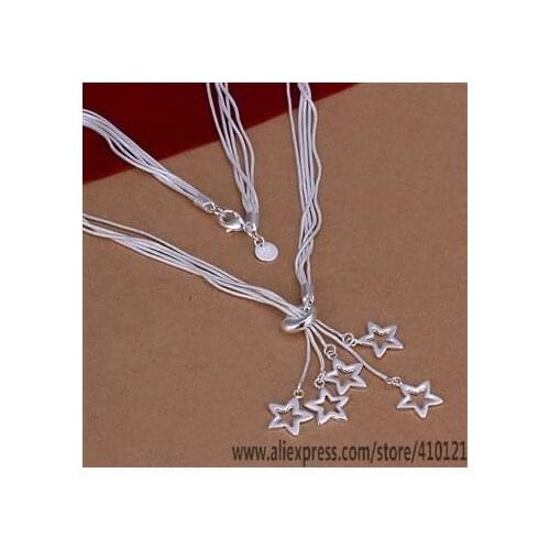 N152 Lucky Charm Silver Color Pendants For Women Sterling Jewelry Necklace Women Accessories Fashion Five Hollow Stars Necklaces