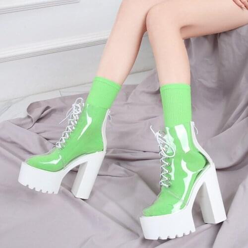 2021 Nightclub Performance Transparent 14cm Super High Heel Womens Shoes Waterproof Platform Thick Boots