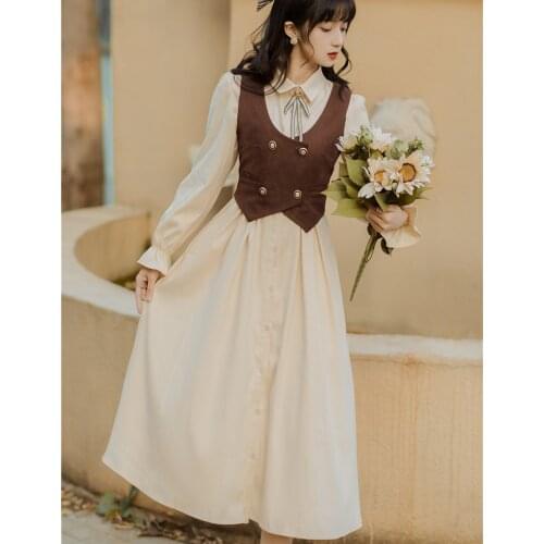 Retro European Style Cow Girl Outfit Cottagecore Long Sleeve Casual Vintage Women Midi Dresses Mori Girl Vestido Mujer