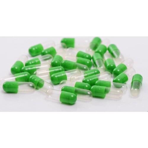 0# 10000pcs clear-green colored empty hard gelatin capsules, Clear Transparent gelatin capsules ,joined or separated capsules