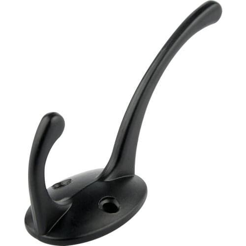 1Pc heavy duty Coat Hooks Wall Mounted for Hat hardware Dual Prong Retro Coat Hanger with 20 Screws Black Color
