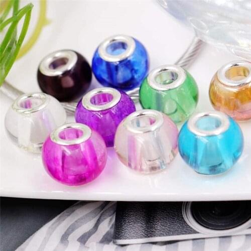 10Pcs New Big Hole Color Glass Spacer Beads European Style Murano Charms Fit Pandora Bracelet Women DIY Beads for Jewelry Making