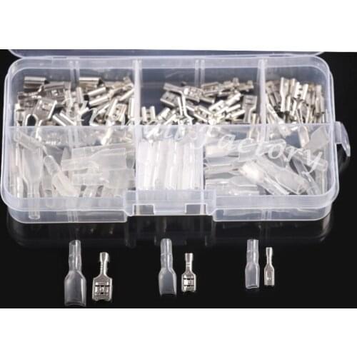 120PCS Silver / Transparent Crimp Female Spade Terminals with Insulating Sleeves for Connectors Kit with 2.8mm 4.8mm 6.3mm