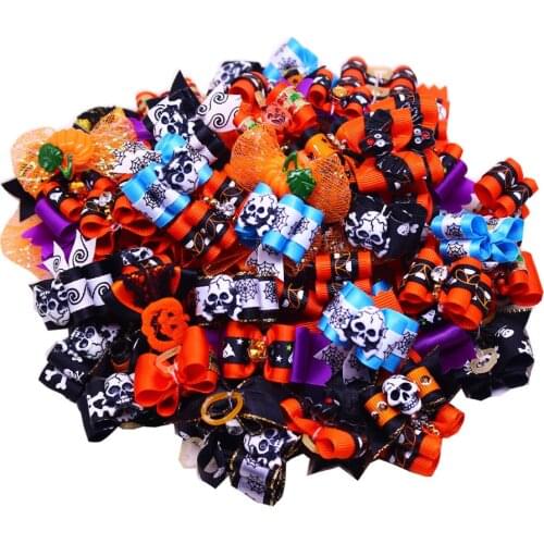 20PCS Halloween Dog Bows Pumpkin Skull Dog Pet Hair Bows Pet Bows For Small Dog Holidays Pet Supplies Grooming Products