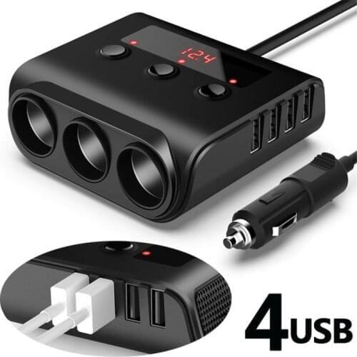 3 Way Cigarette Lighter Socket Splitter 12V 100W Four 4-USB Charger Power Adapter Car Lighter Charging