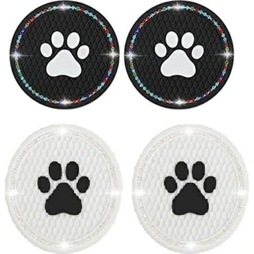 4pcs Car Coaster Cat Paw Water Cup Bottle Pad PVC Non-slip Detachable Vehicle Cup Mat With Diamonds For Auto Interior Accessory