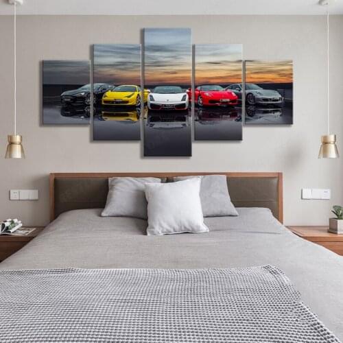 5 Pcs Luxury Cars Poster Wall Artwork Canvas HD Printed One Piece Oil Painting Home Decor For Living Room Modern Modular Picture