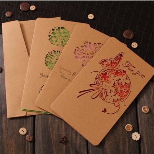 50pcs Kraft Paper Hollow Blank Birthday Stationery Blessing Message Written Greeting Invitation Card Envelope Gift Stationery