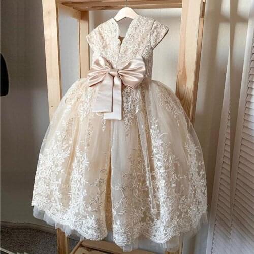 Ball Gown Flower Girl Dresses Cap Sleeves Lace Appliques For Girls Pageant Gowns Wedding Party Dress for Girls