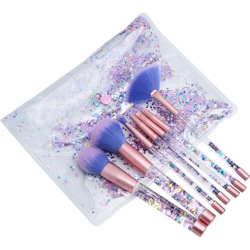 Glitter Makeup Brushes 7Pcs/Set Transparent Fluid Crystal Brush with PVC Pouch Unicorn Mermaid pincel maquiagem