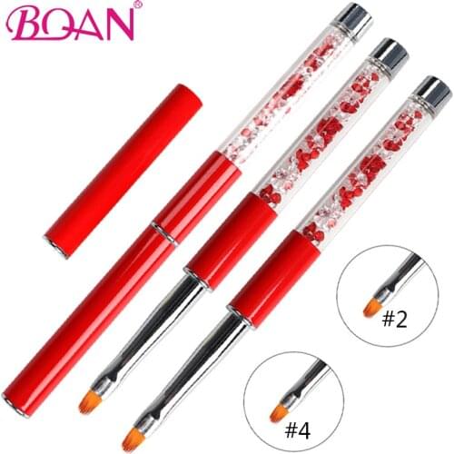 BQAN #2#4 Red Oval Brush Nail Art Brush Rhinestone Handle Nail Art Pen Beauty Nail UV Gel Drawing Painting Pen Manicure Tools