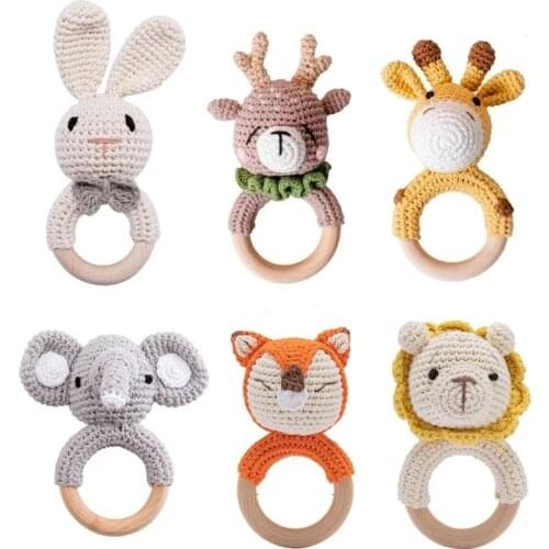 1Pc Wooden Baby Teether Crochet Elephant Rattle Toy BPA Free Wood Rodent Rattle Baby Mobile Gym Newborn Stroller Educational Toy