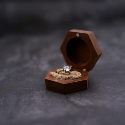 Black Walnut Hexagon Personalized Rustic Wedding Wood Ring Box Holder Wedding Ring Bearer Jewelry Box for Wedding Gift