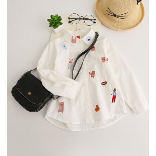 Childrens wear girls cotton cartoon animal flower embroidery long sleeve shirt childrens coat