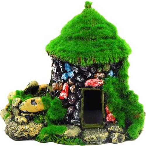 594C Aquarium Resin House Decoration for Fish Tank Rock Cave with Lifelike Details Hideouts for Betta Fish Cottage Ornament