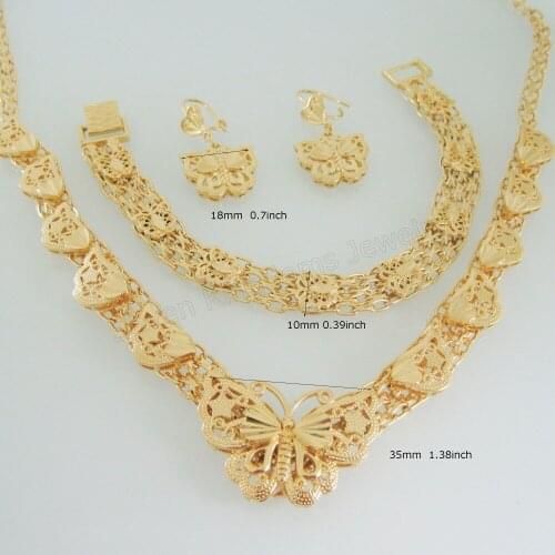 Foromance - YELLOW GOLD GP OVERLAY VIVID BUTTERFLY PATTERN EARRING BRACELET NECKLACE SET SIZE PLEASE CHECK ON PICTURE