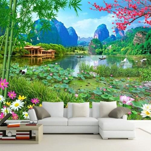 Photo Wallpaper 3D Nature Landscape Lotus Flower Photo Wall Murals Living Room TV Sofa Study Background Decor Papel De Parede 3D