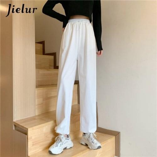 Jielur Harajuku Harem Pants Women Korean Casual Black White Gray Pants Drawstring Streetwear Cool Sweatpants Joggings Trousers