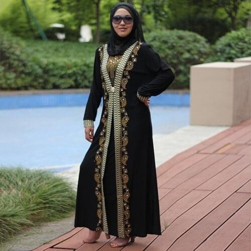 Muslim black Abaya Islamic Clothing Eid Mubarak Turkey Abaya Dubai Ramadan Elbise Embroidery Rhinestone Kaftan Robe Pakistan
