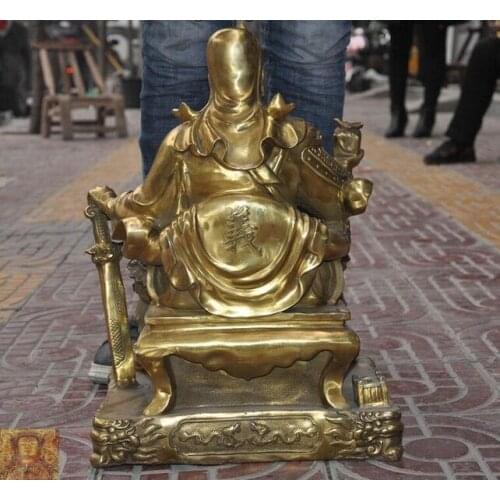 China temple brass copper Dragon chair Warrior GuanGong GuanYu God wealth Statue