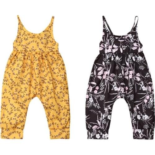 Toddler Newborn Baby Girl Strap Floral Romper Jumpsuit Summer Girls Clothes Sleeveless Playsuit Sunsuit Chiffon Overalls 6M-4T