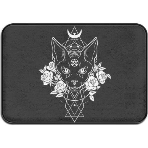 Satanic Cat Pentagram Death Black Kitchen Mat Bath Carpet Floor Mat Home Entrance Doormat Tapete Bedroom Living Room Floor Mats