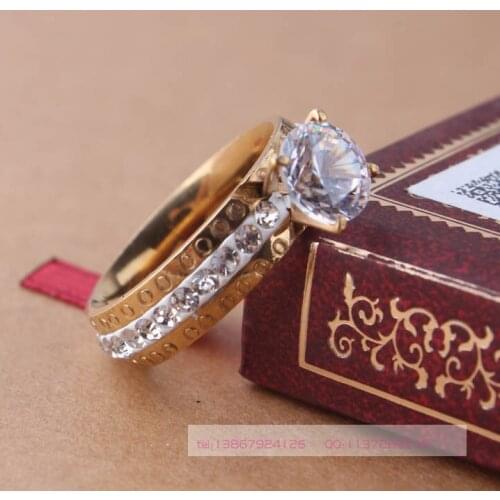 Fashion Women 316L Stainless Steel Four Paws Big CZ Full Ring Gold color Engagement Ring Weddig Ring Band