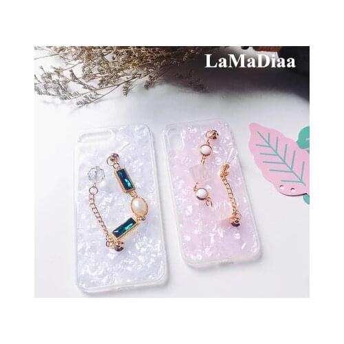 For iphone 12 11 Pro Max 6s XR XS 7 8 plus X Luxury Cute Girls Glitter Marble Rhinestone Pearl Shell Bracelet Soft Silicone Case