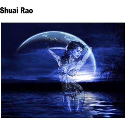 Fantasy art 5d diy Diamond Painting sexy Woman Full square round Diamond mosaic set moon night sea landscape home art