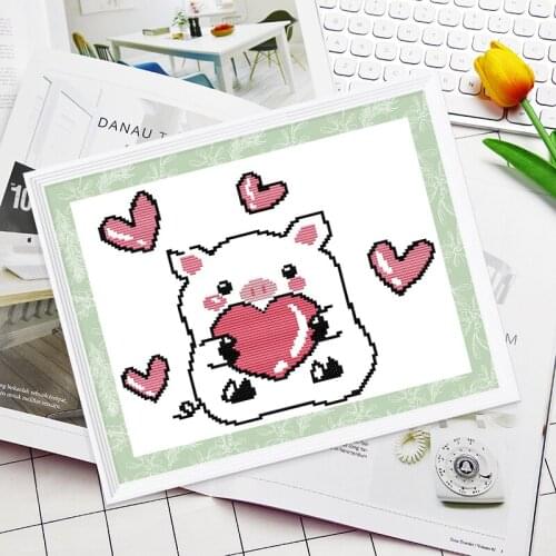 Lovely little pig with a heart Patterns DIY Handmade Counted Cross Stitch kit Sale DMC Cotton Thread Embroidery set Home Decorat