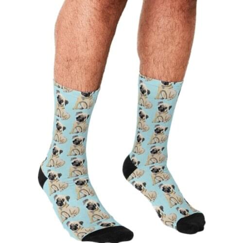 2021 Funny Socks Men harajuku Pug Dog Illustration Printed Happy hip hop Men Socks Novelty Skateboard Crew Casual Crazy Socks