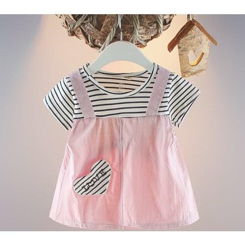 New Kids Girls Cute Cotton Heart Dresses Princess Summer Short Sleeve Infant Strip Clothes Baby Girl Dress Princess Dress