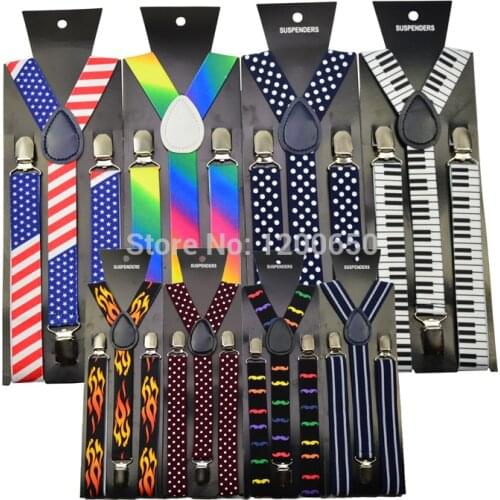 Rainbow color women Braces Elastic Polka print white black Slim Suspender 1inch wide Y- back Suspenders Wholesale piano key