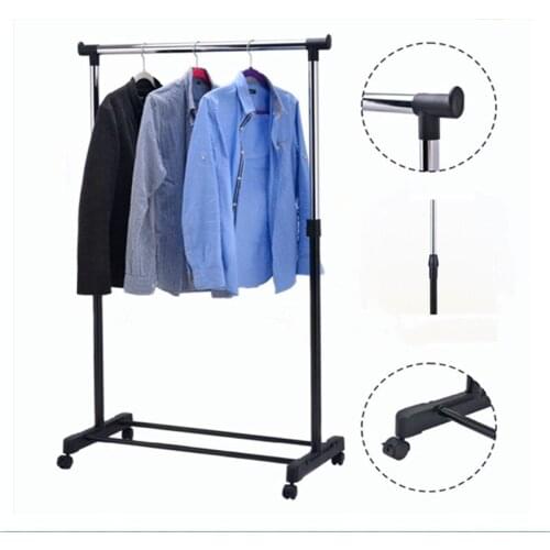 Adjustable Rolling Clothes Hanger Coat Rack Floor Hanger Storage Wardrobe Clothing Drying Racks With Shoe Rack