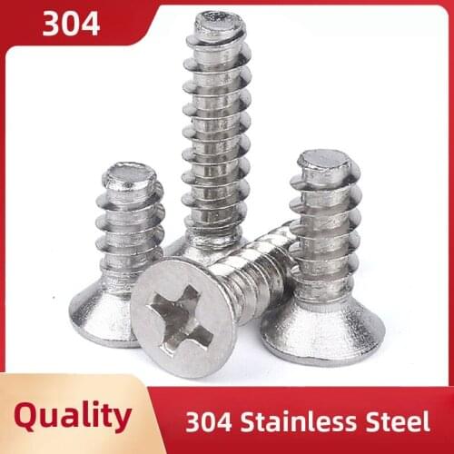 304 Stainless Steel Self-Tapping Phillips Flat Head Screws Cross Screw Break End Wood Nail M1.6 M2 M2.2 M2.6 M3 M4