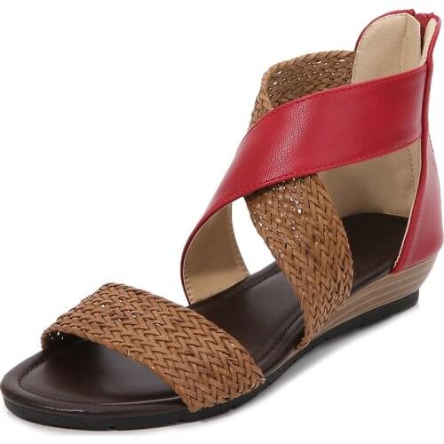 Gladiator Sandals Women 2021 New Retro Wedge Heel Platform Shoes Fashion Weave Cross-tied Design Women Wedges Gladiator Sandals