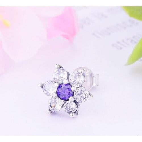 100% 925 Silver Minimal Purple Zirconia Crystal Forget Me Not Flower Stud Earring Girl Kid Baby Brinco Pendientes 2019 Oorbellen