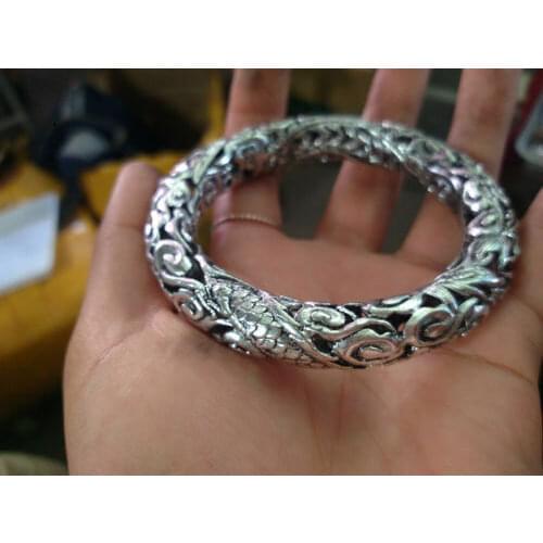 Collectable Chinese Rare Tibet Silver Carved Dragon Exquisite Bracelet Bangle