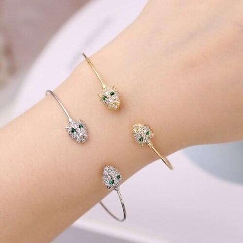 SWOUR New Fashion Jewelry Cubic Zirconia Tiger Head Design Lovely Opening Cuff Bangle Bijoux For Women S654