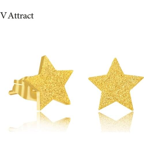 V Attract Stainless Steel Glisten Star Stud Earrings Minimalist Jewerly Pentagram Pendientes Mujer Moda