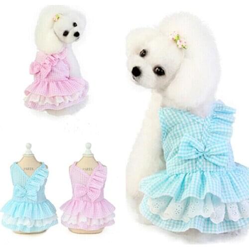 Spring and summer clothing Little pet dog cat summer lace dress Princess Dress bow dress pet Dress