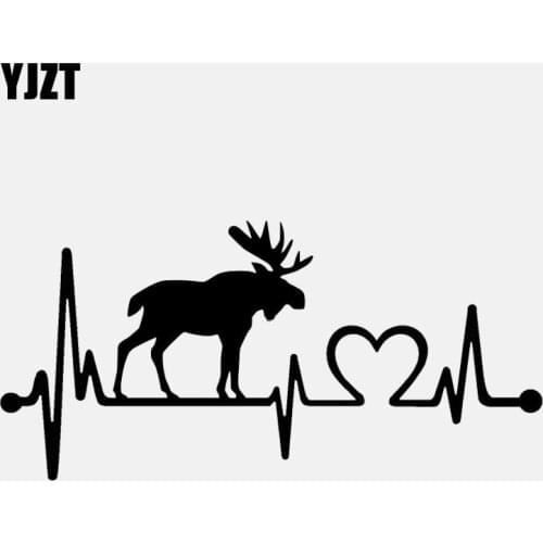 YJZT 14CM*6.7CM Moose Elk Heartbeat Lifeline Vinyl Motorcycle Black/Silver Car Sticker C22-1057