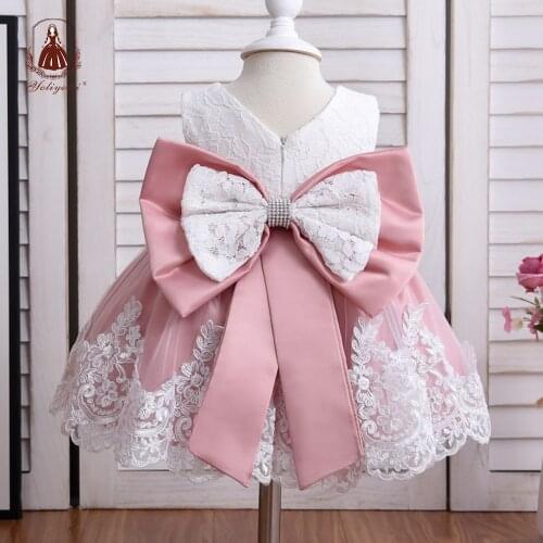 Yoliyolei Baby Girl Dress Infant Girls Princess Dress With Big Bow Sweet Wedding Birthday Baptism Party Newborn Kids Clothing