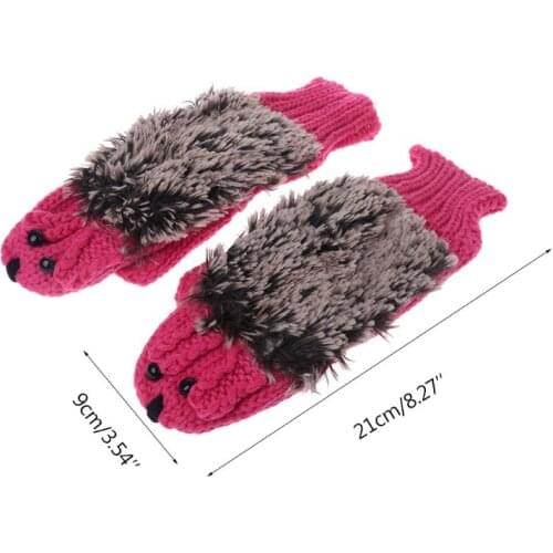652F Womens Cartoon Hedgehog Gloves Thicken Winter Hand Warmer Knitted Wrist Mittens
