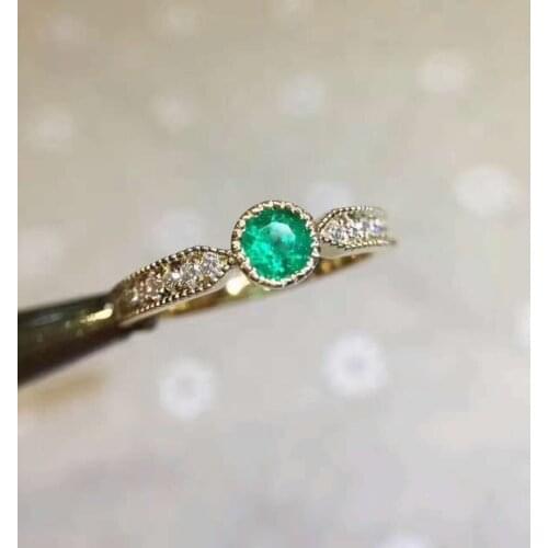 Natural green emerald gem Ring Natural gemstone Ring S925 sterling silver Fashion elegant Exquisite round women party Jewelry