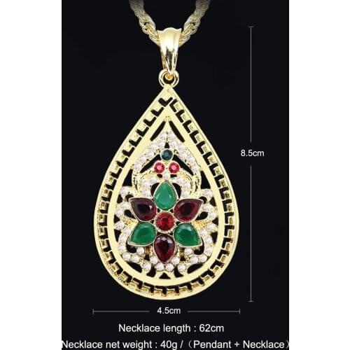 Bohemia Colorful Crystal Women Big Pendant Necklace Gold Color Morocco Banquet Wedding Necklace Statement Jewelry Crystal Gift