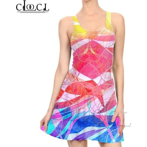 CLOOCL Colorful Pattern 3D Print Fashion Women Sleeveless Dress Casual Sexy Slim Summer Beach Style