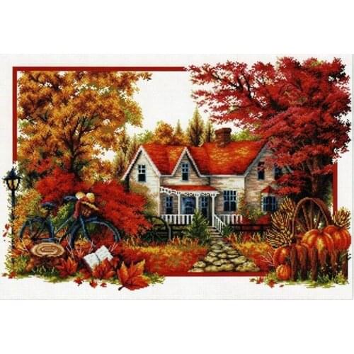 Gold Collection Embroidery Autumn Comes Cross Stitch Patterns of Flowers with 100% Cotton Flosses & Free Shipping for Wall Decor